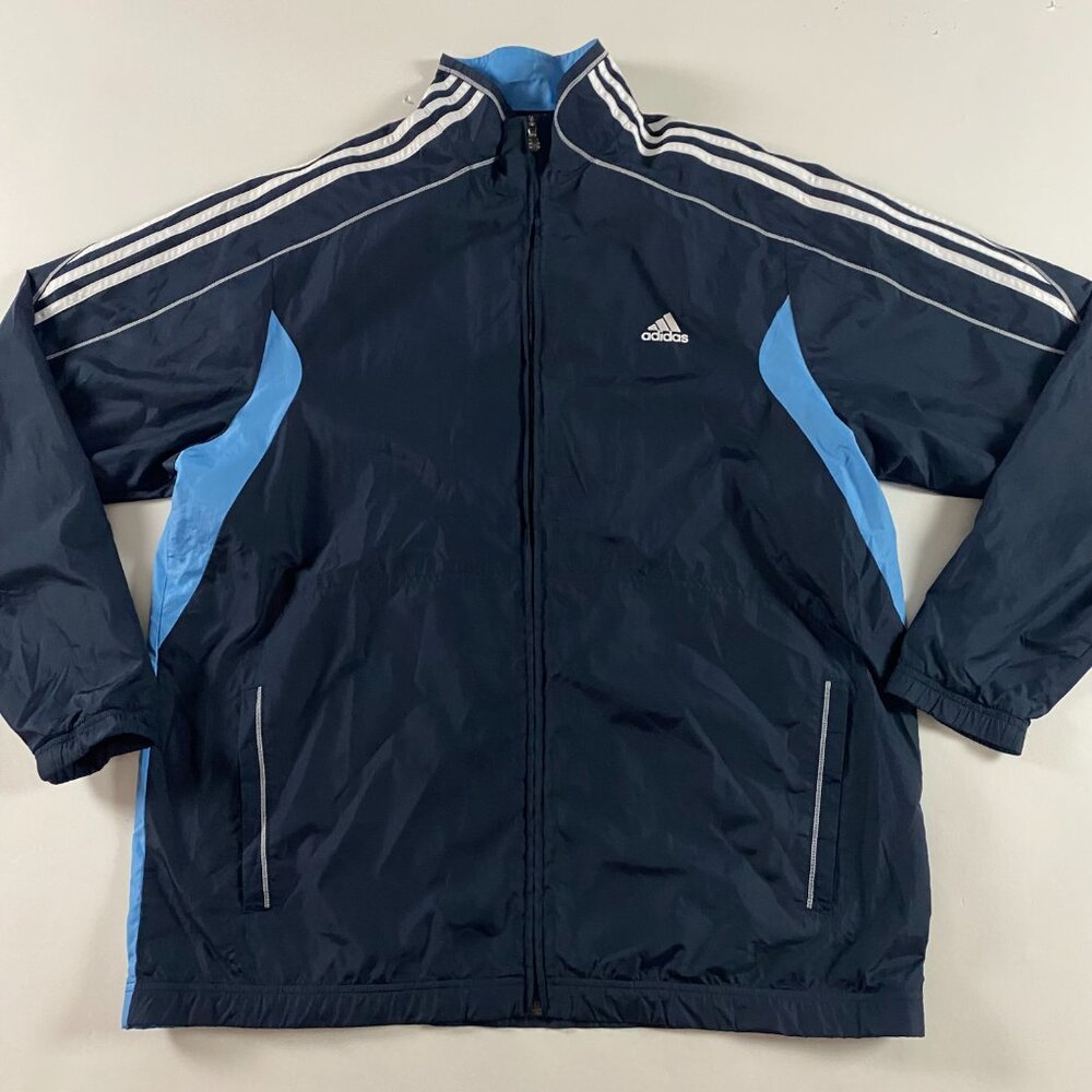 2000s Adidas Climaproof Windbreaker Athletic Jacket Men's XL Blue Running Soccer
